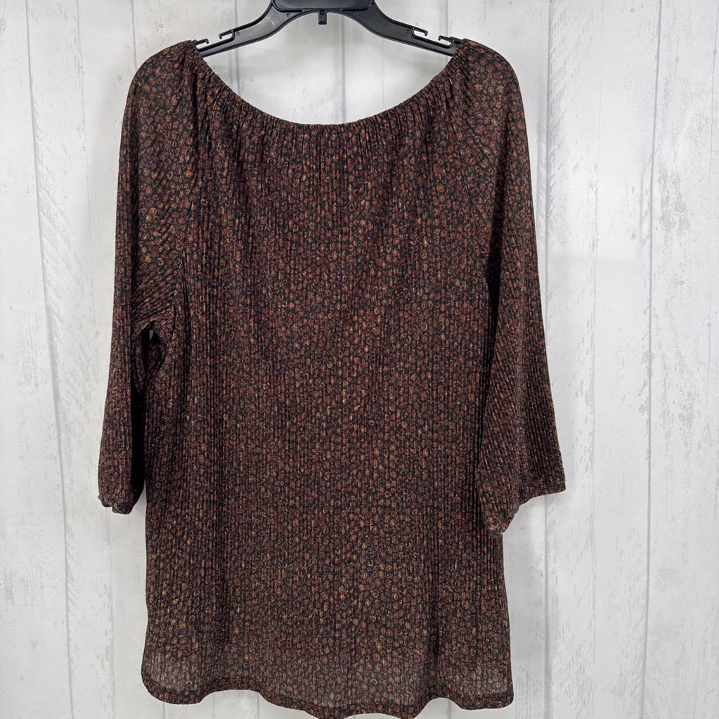 XL animal print pleated 3/4 slv top