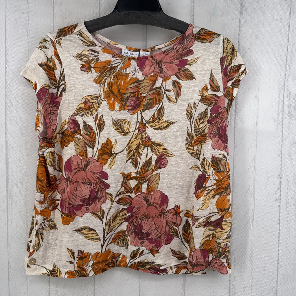 XL linen flo print s/s top