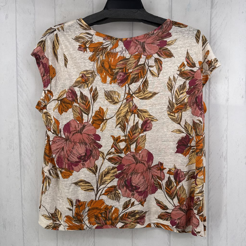 XL linen flo print s/s top