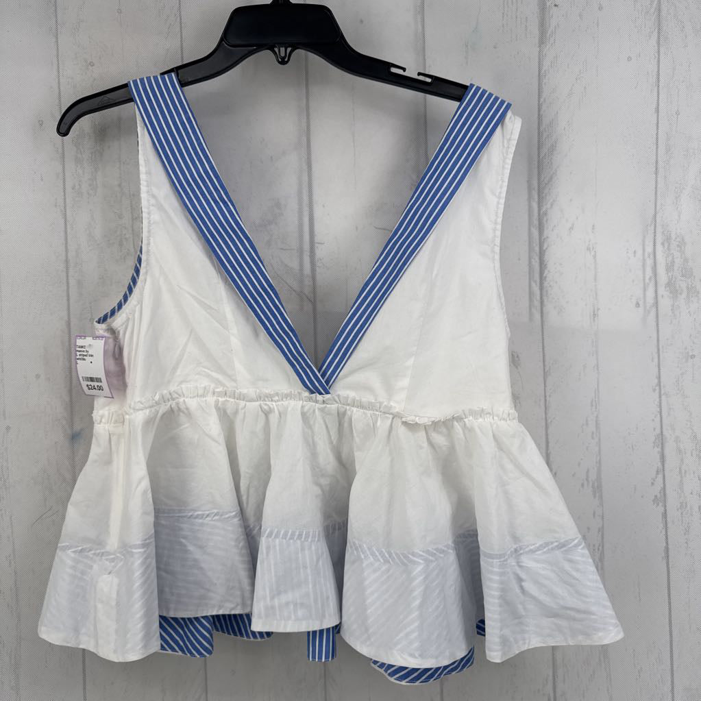 L striped trim peplum tank
