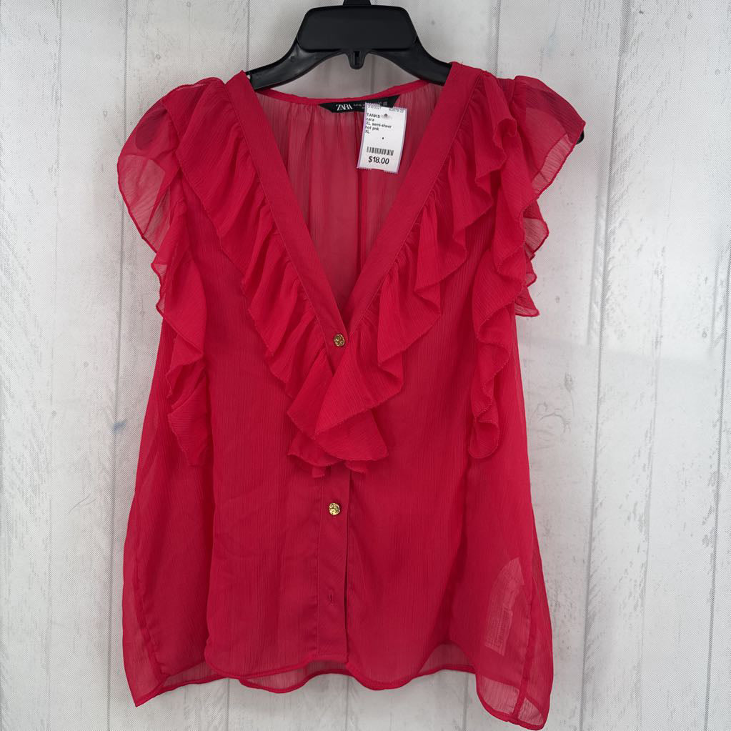 XL semi-sheer ruffled tank