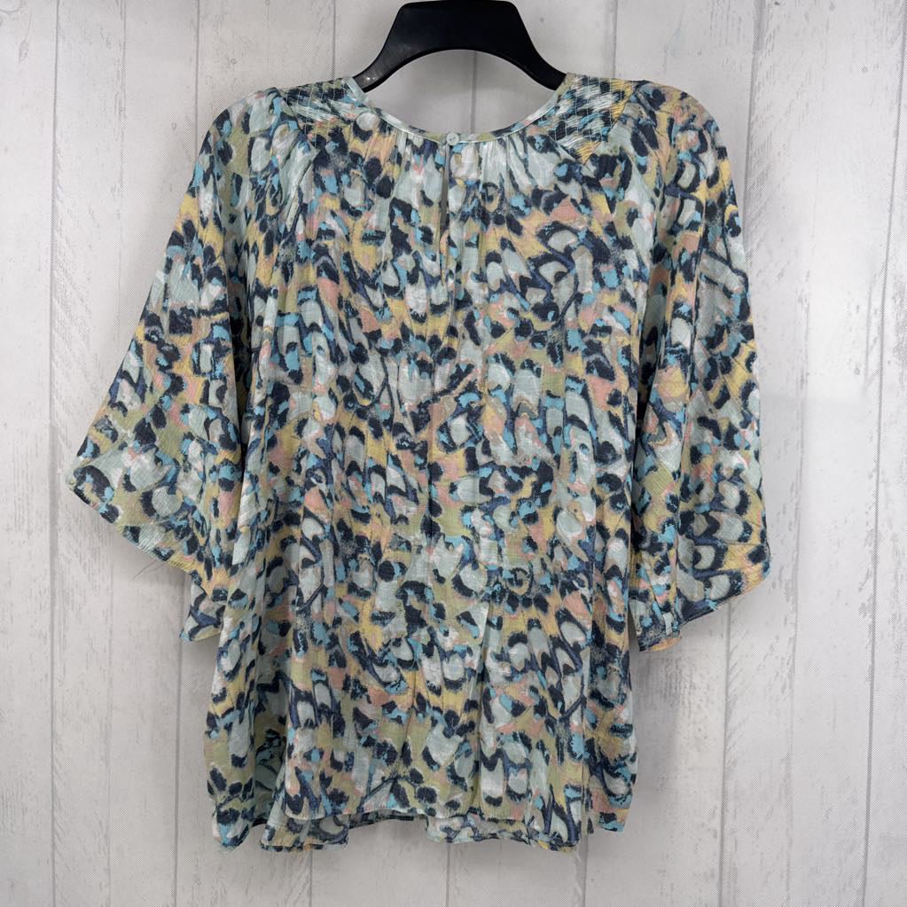 M colorful round neck 3/4 slv top