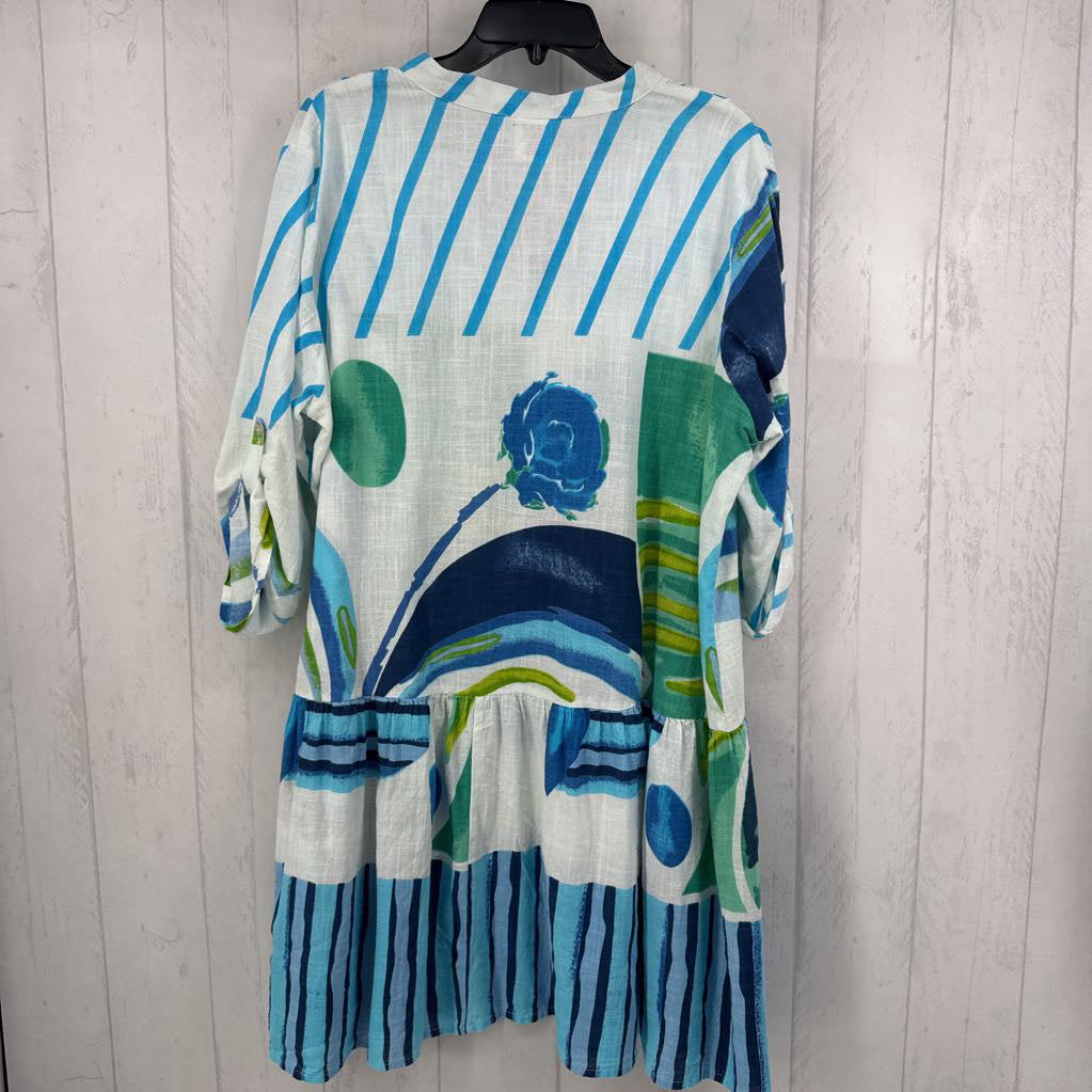 XL mixed print button down 3/4 slv dress