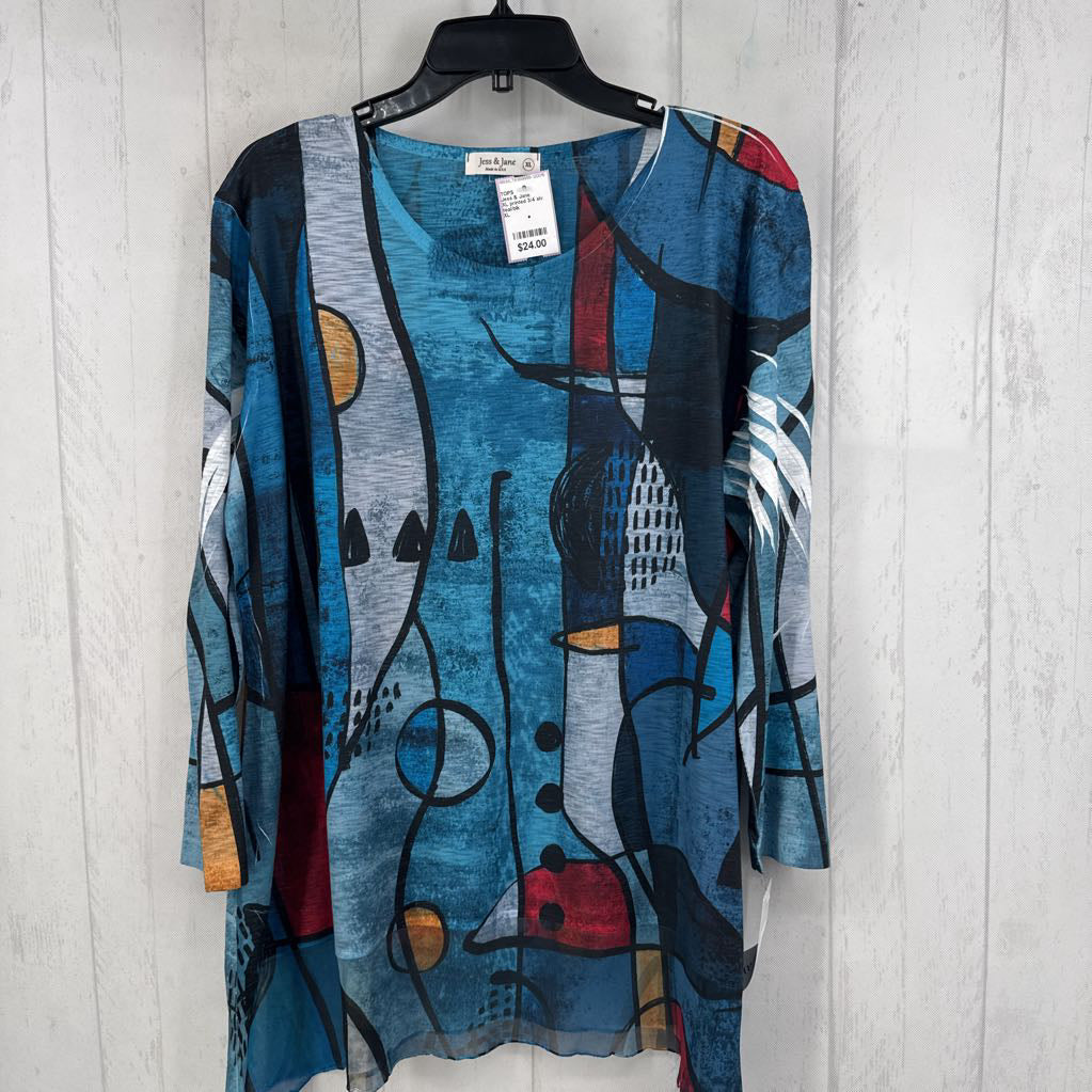 XL printed 3/4 slv top