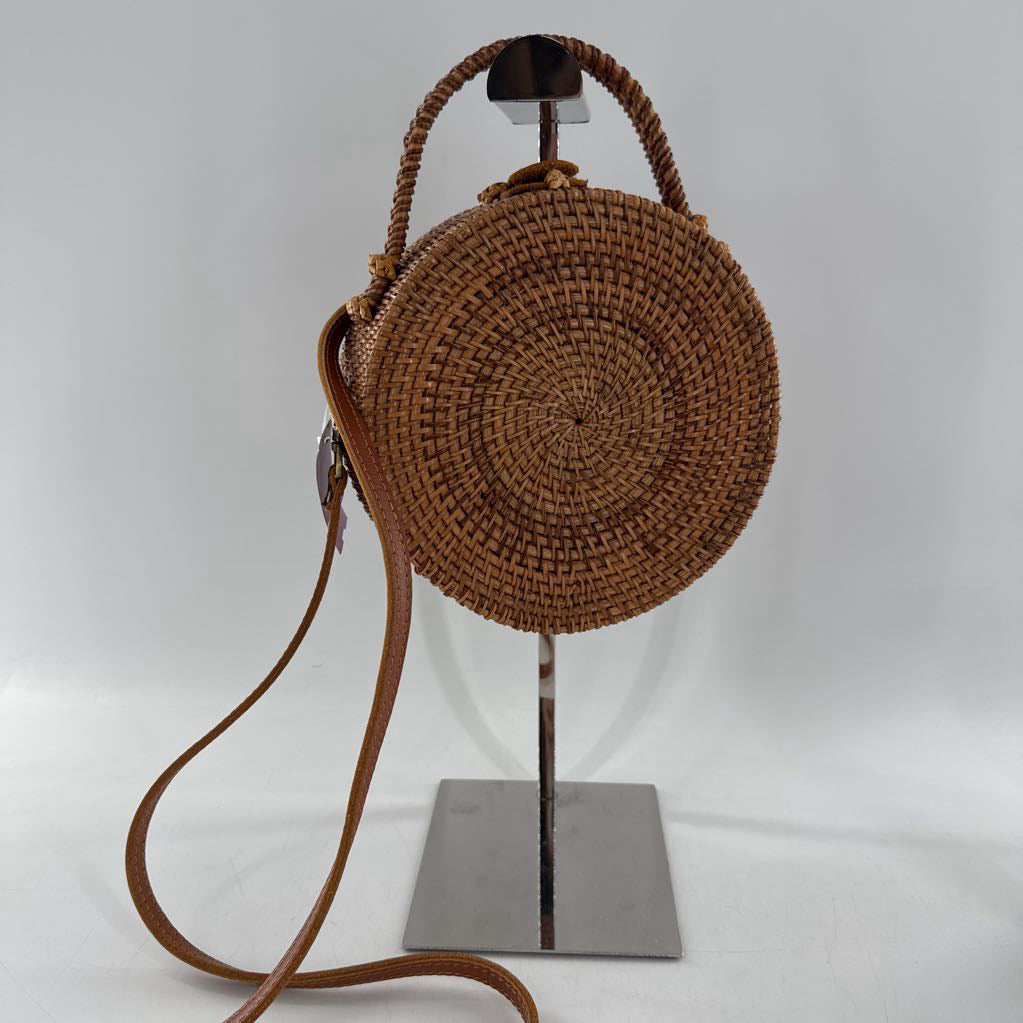 handwoven rattan round crossbody