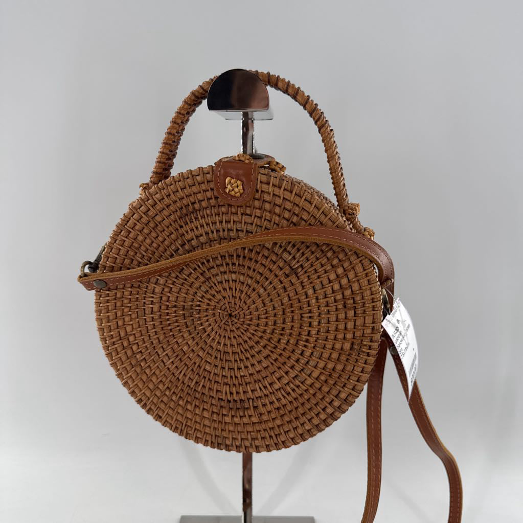 handwoven rattan round crossbody