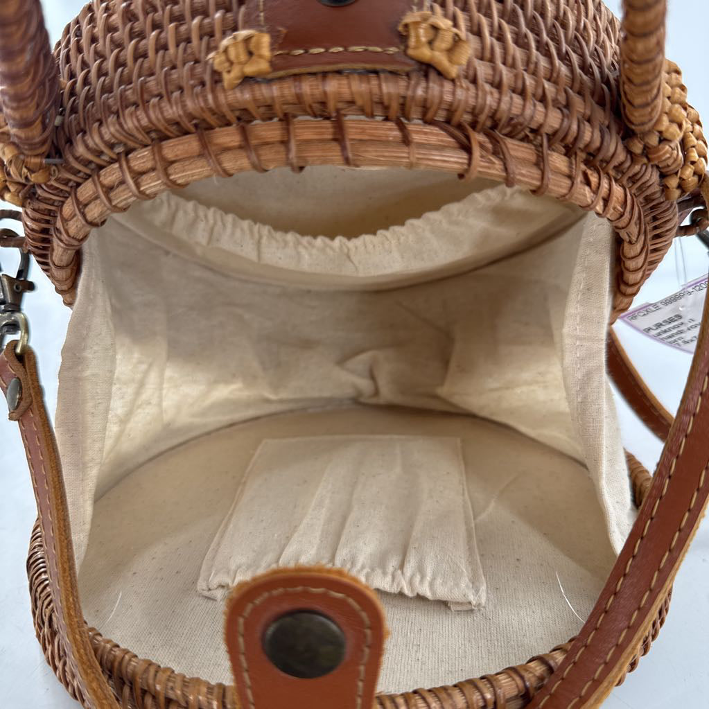 handwoven rattan round crossbody