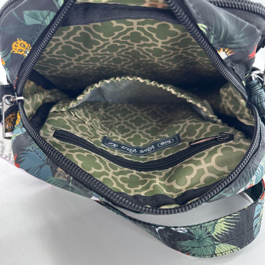 wildlife tropical print double zip crossbody