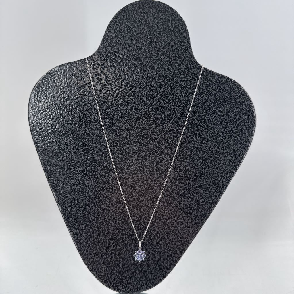 12" silver chain purple crystal pendant necklace