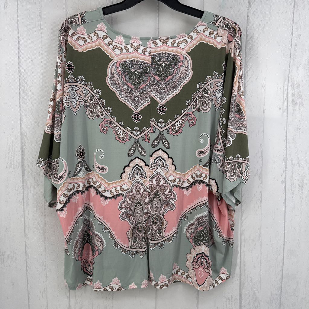 22/24w printed v-neck tab slv tunic