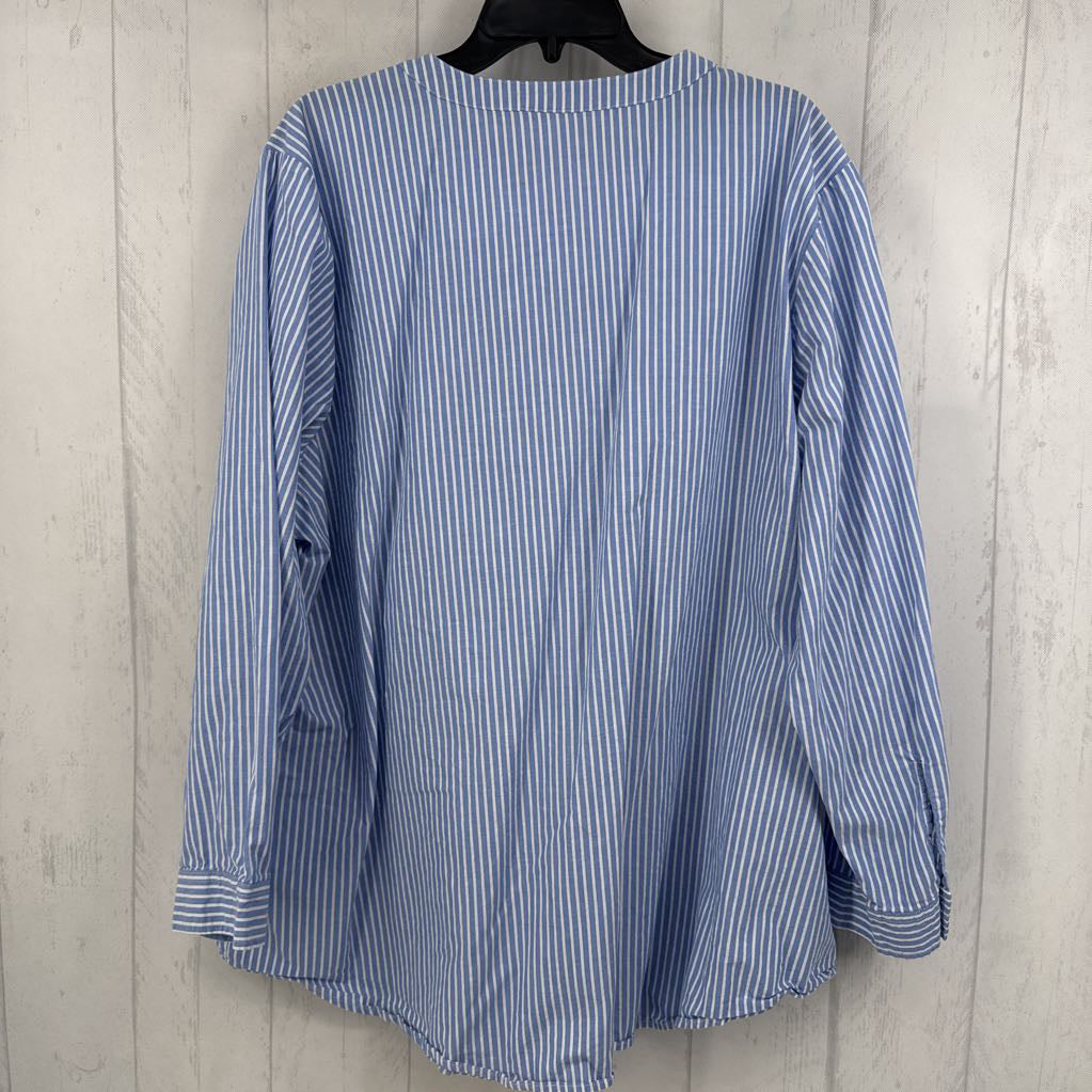 3X striped smocked button down l/s top