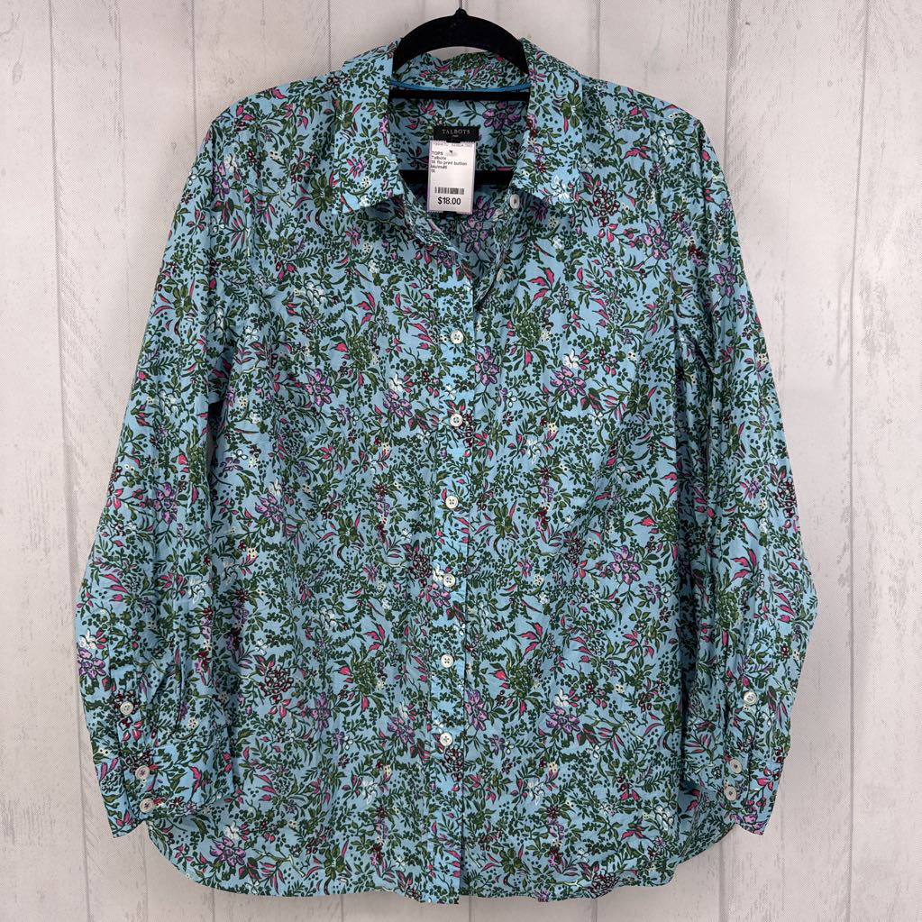 1X flo print button down l/s top