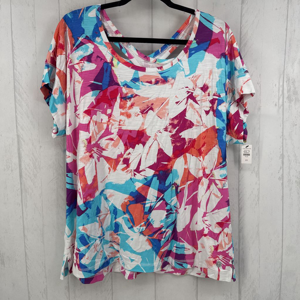 2X colorful criss-cross back s/s top