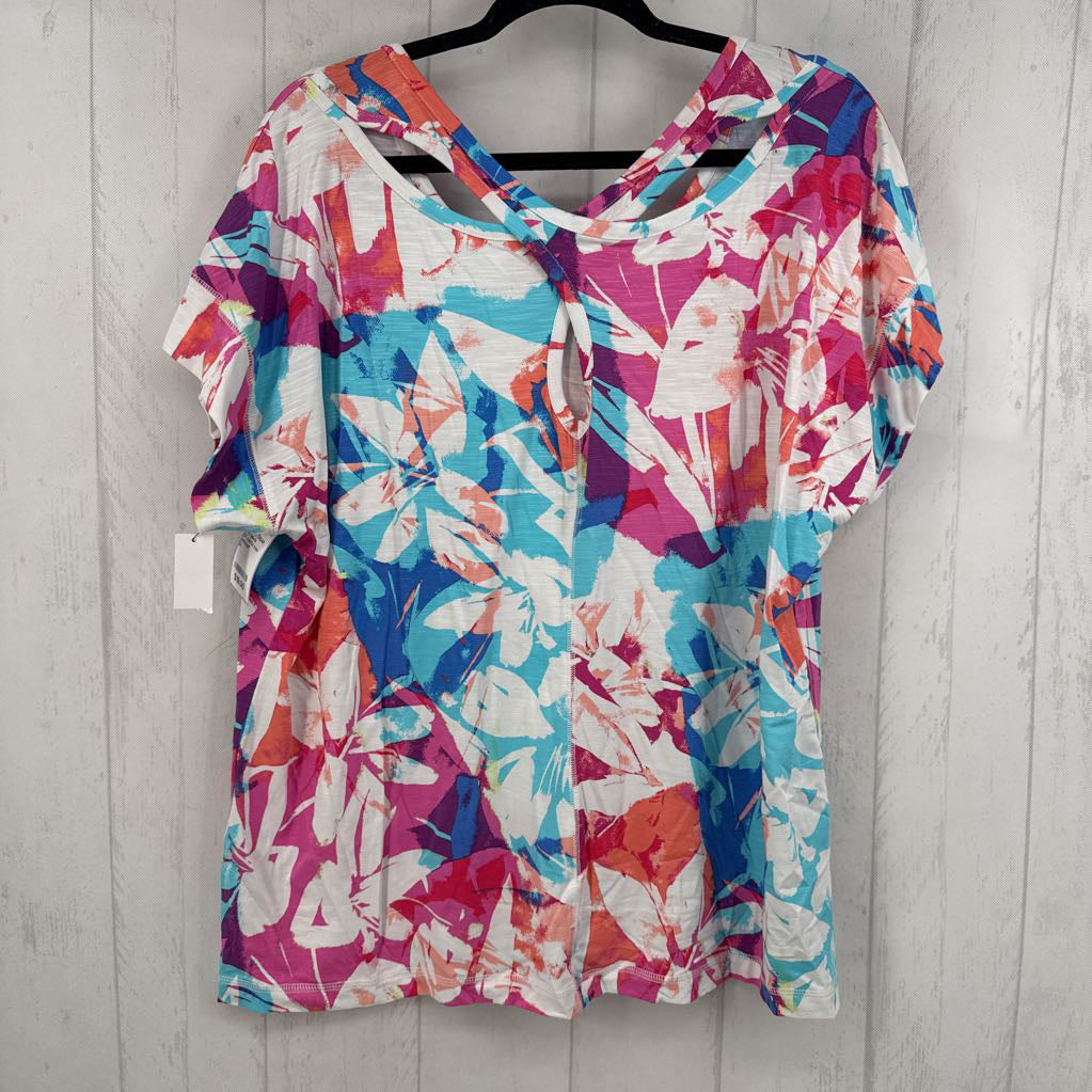 2X colorful criss-cross back s/s top