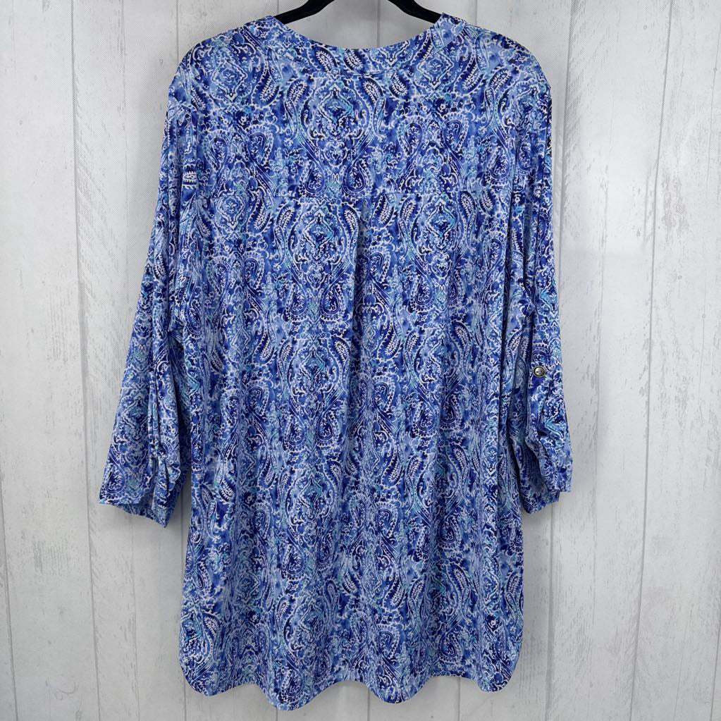 2X paisley print split neck l/s top