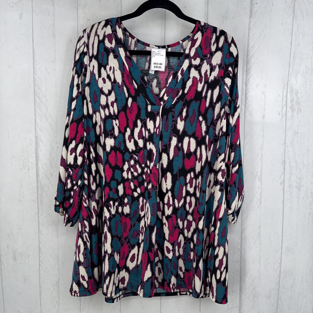 2X colorful v-neck 3/4 slv top