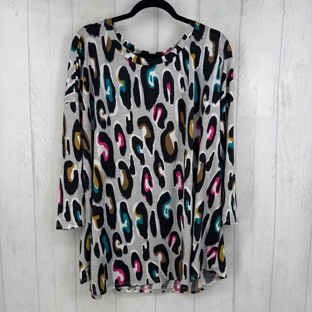 3X animal print 3/4 slv top
