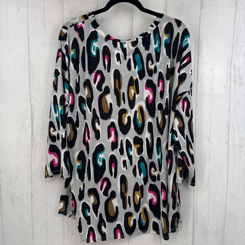 3X animal print 3/4 slv top