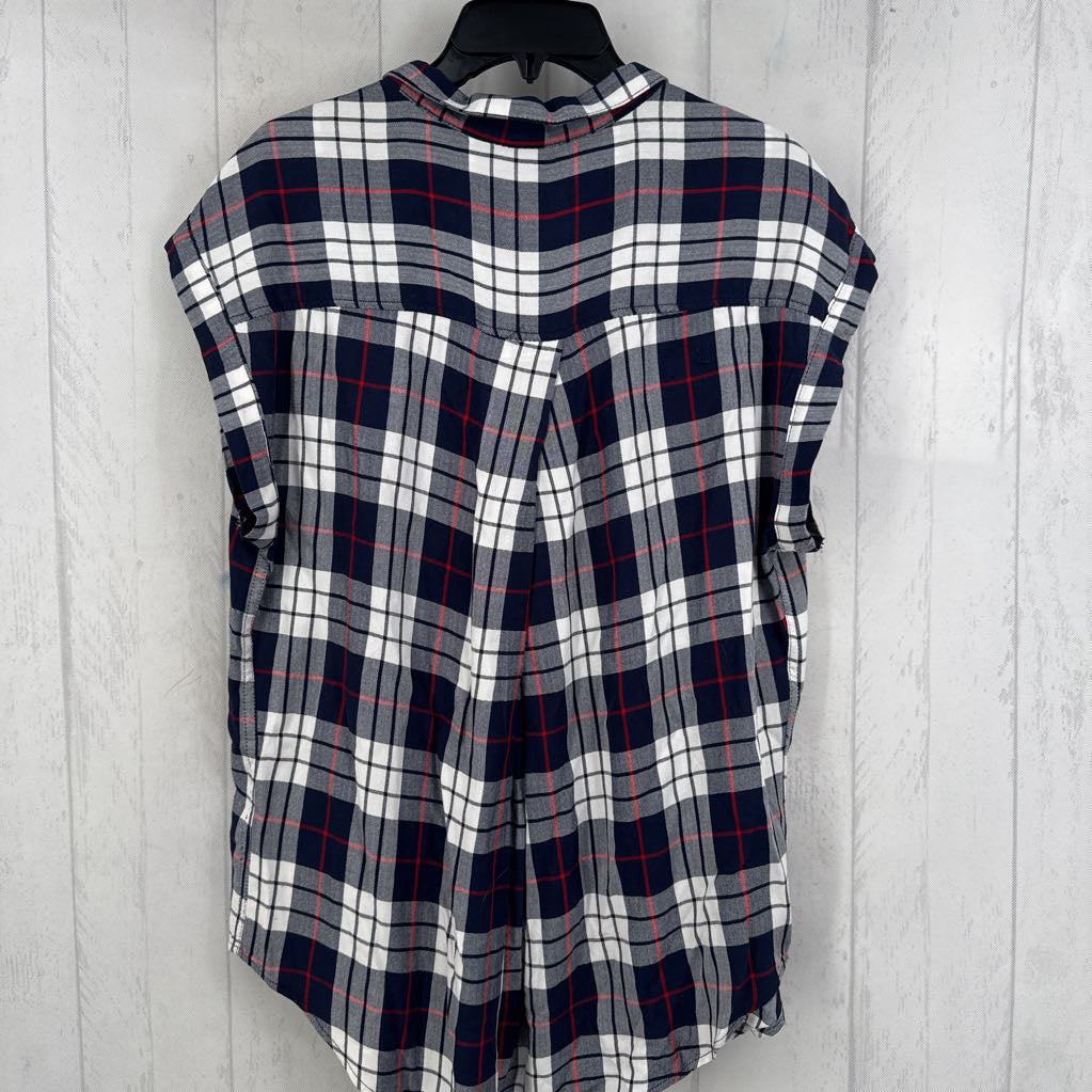 L plaid button down s/s top