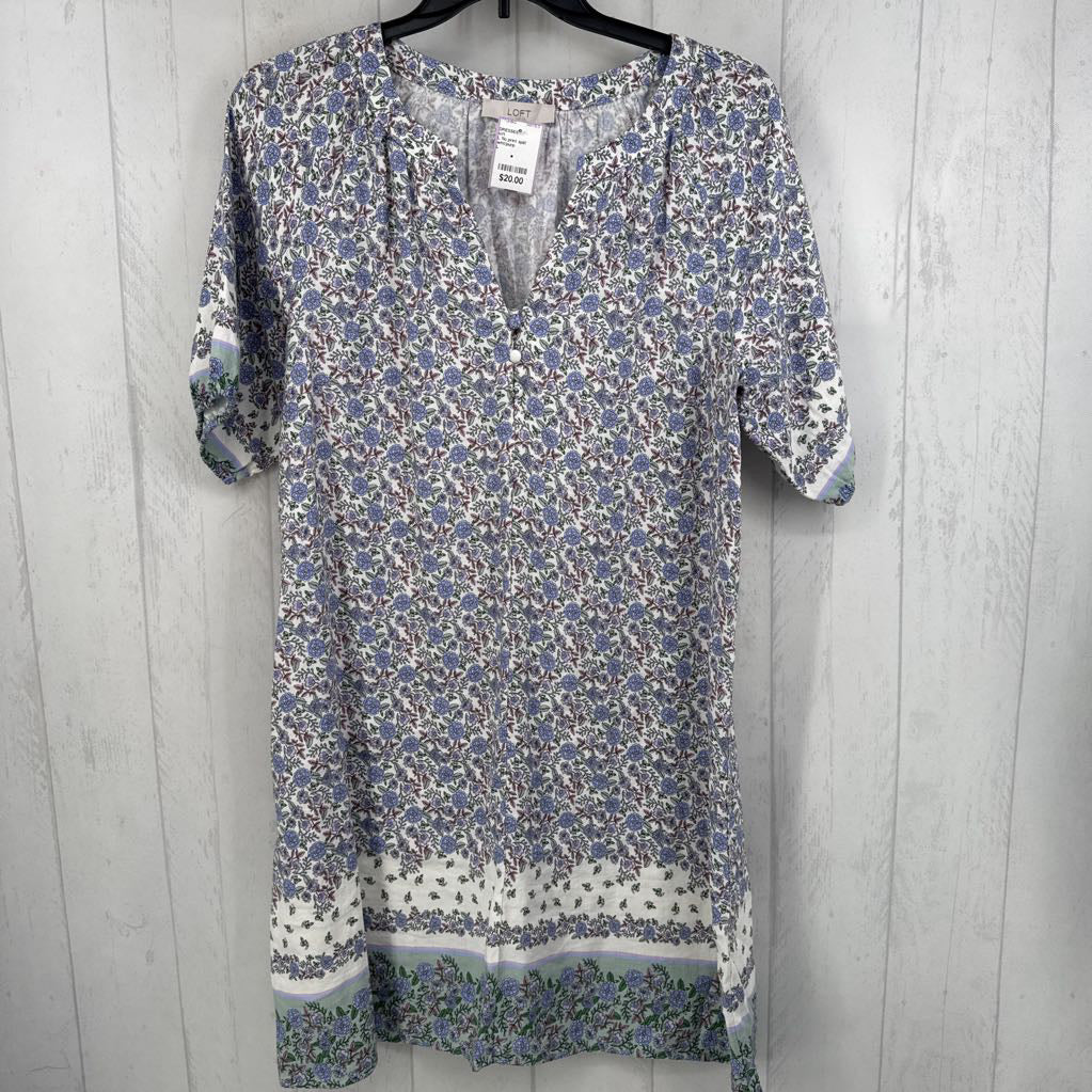 L flo print split neck s/s dress