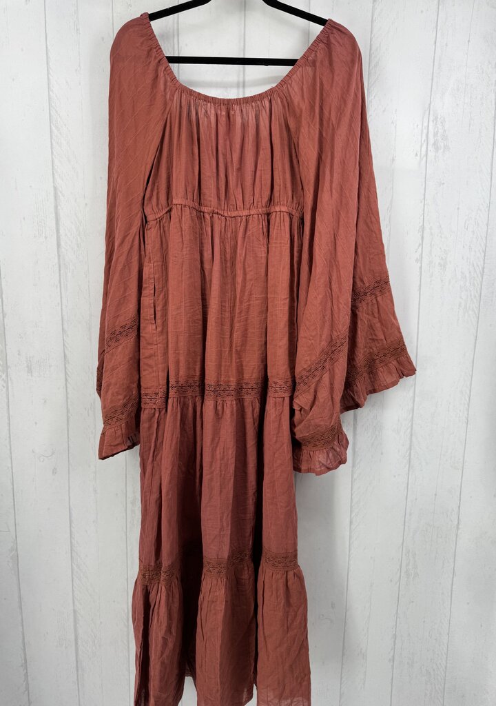 M split neck flowy slv maxi dress