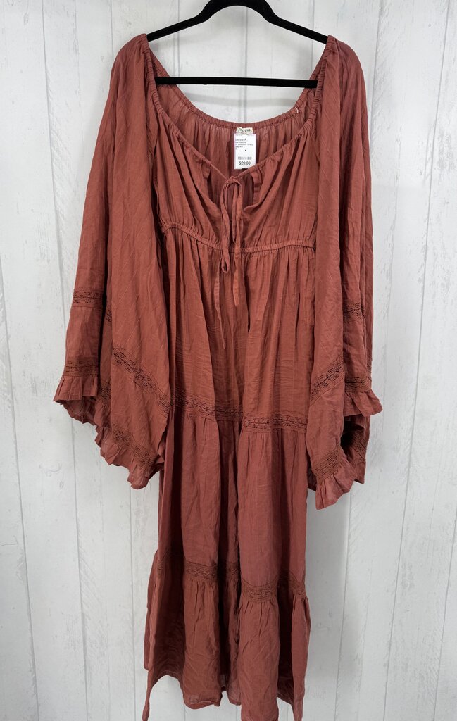 M split neck flowy slv maxi dress