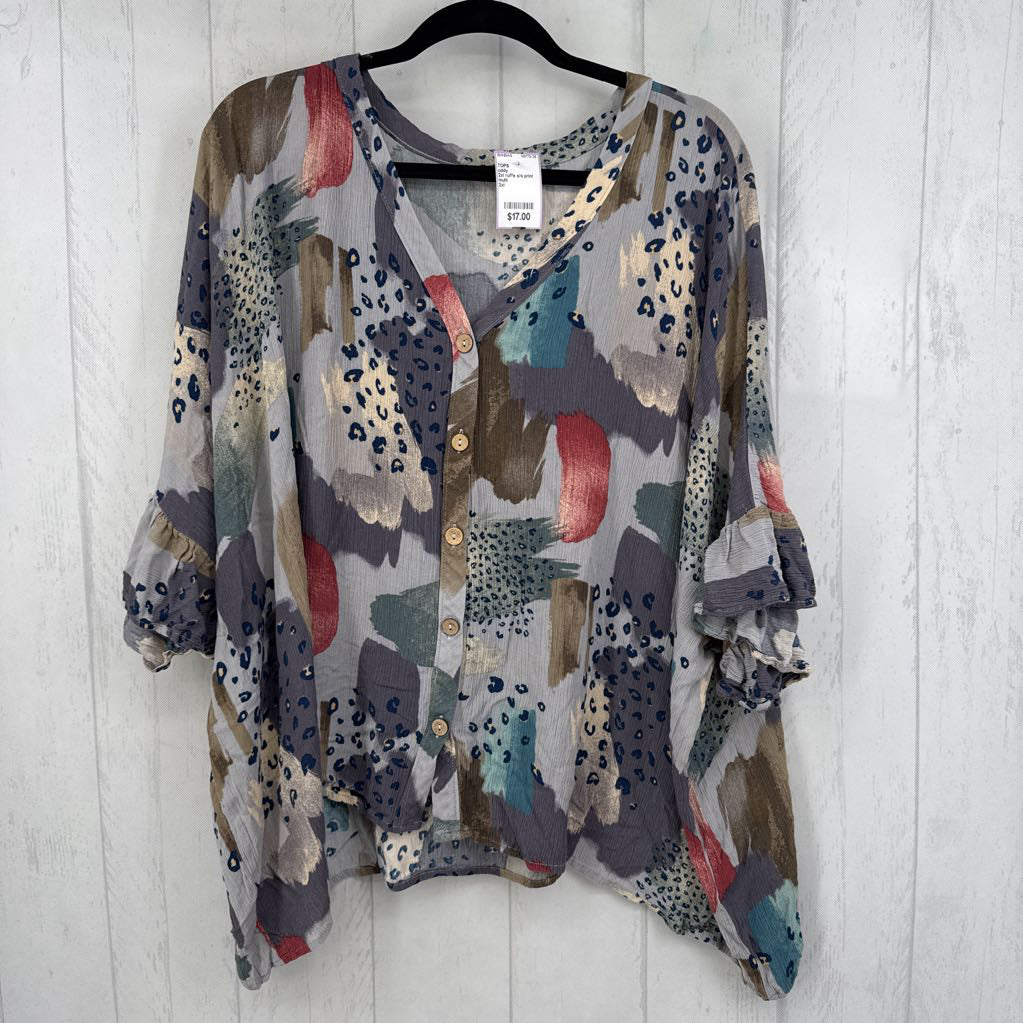 2xl ruffe s/s print button shirt