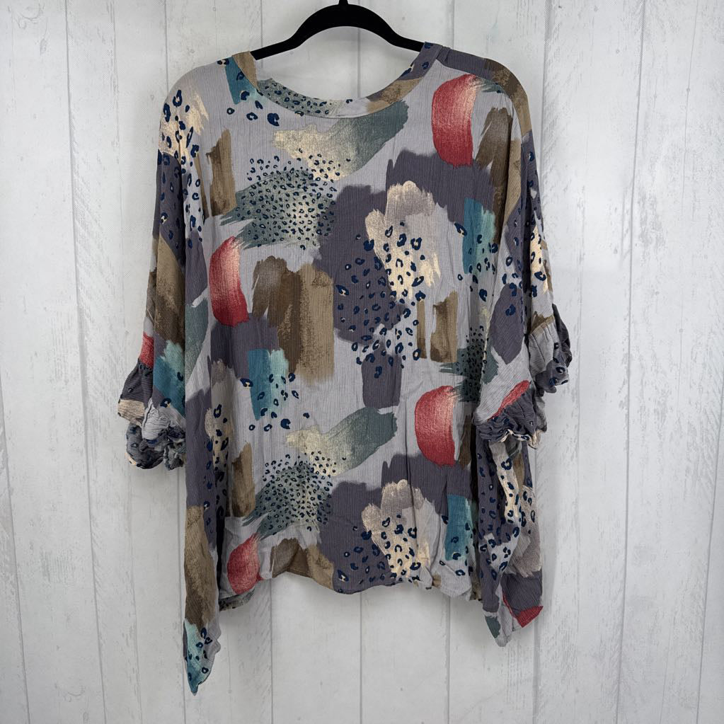 2xl ruffe s/s print button shirt