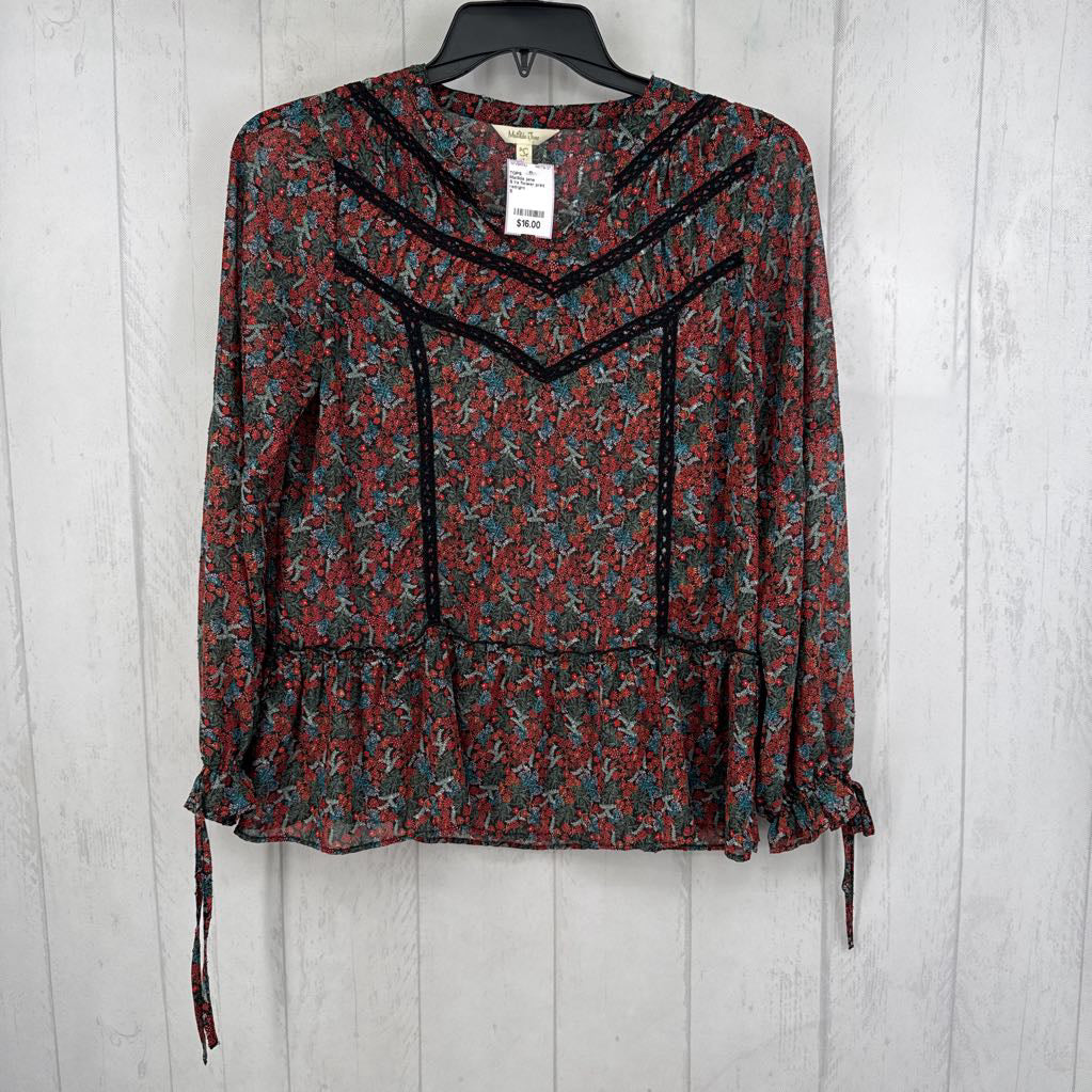 S l/s flower print peplum top