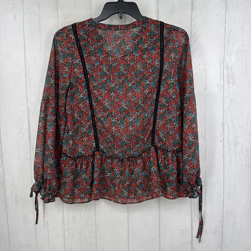 S l/s flower print peplum top