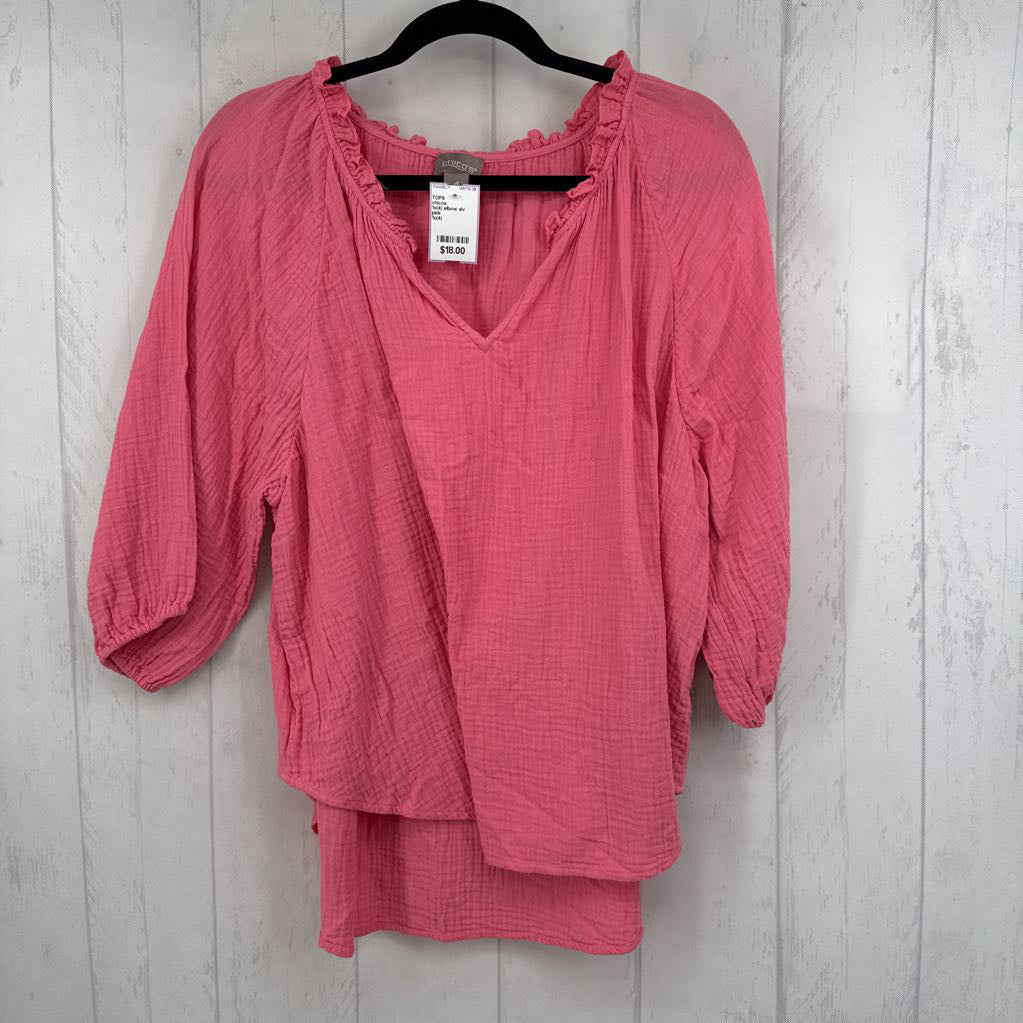 1x(4) elbow slv gauze v-neck top
