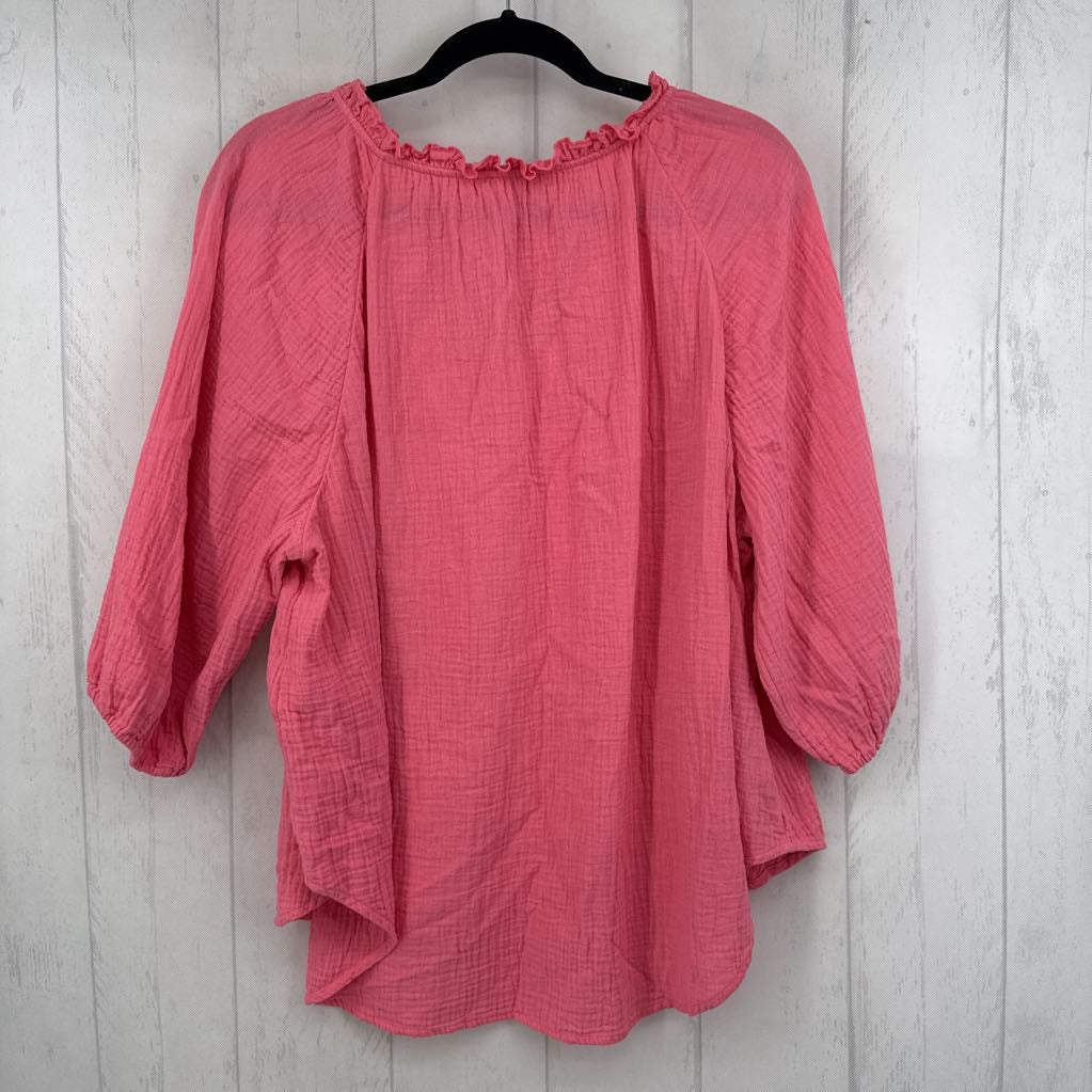 1x(4) elbow slv gauze v-neck top