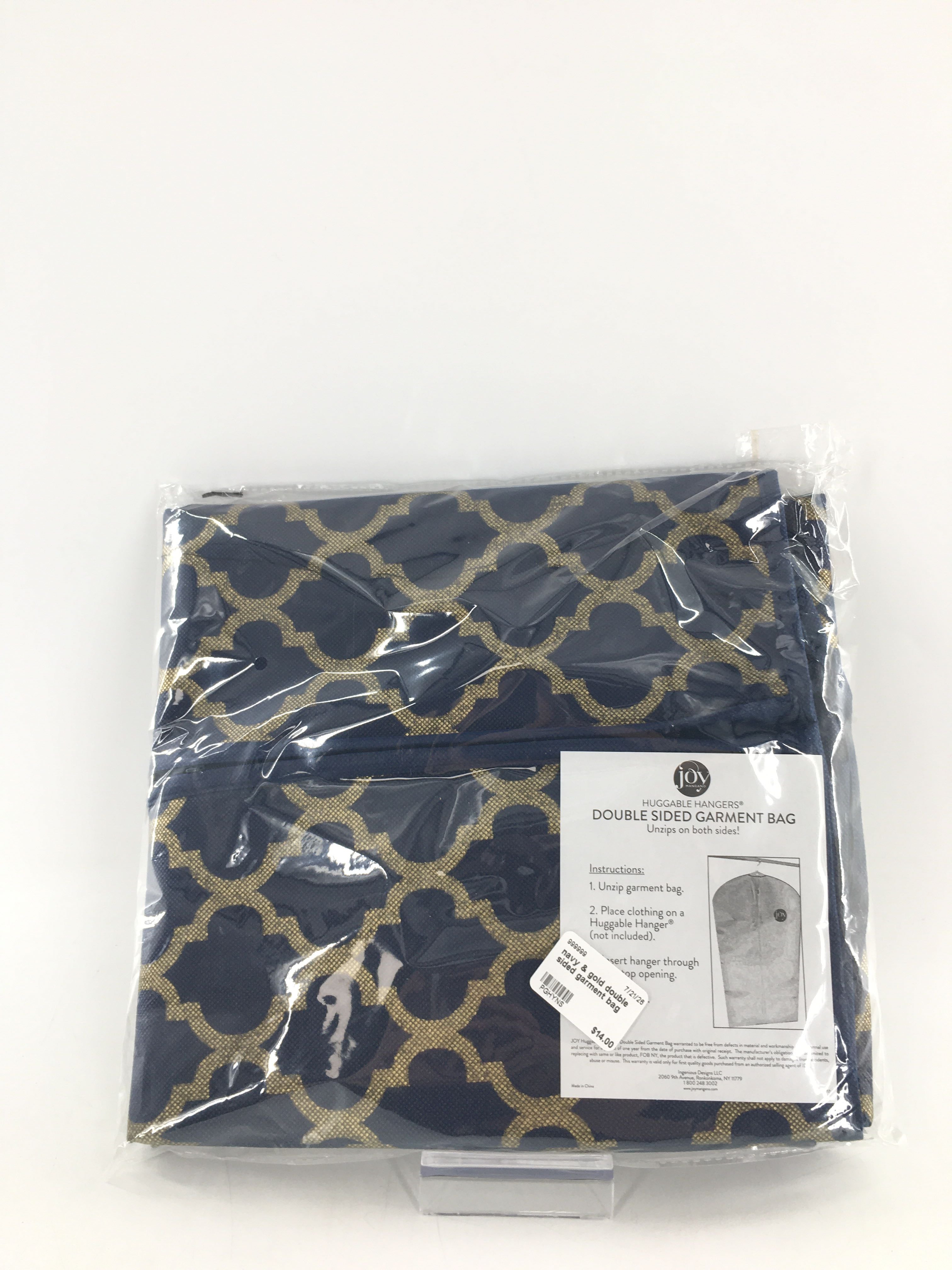 navy & gold double sided garment bag