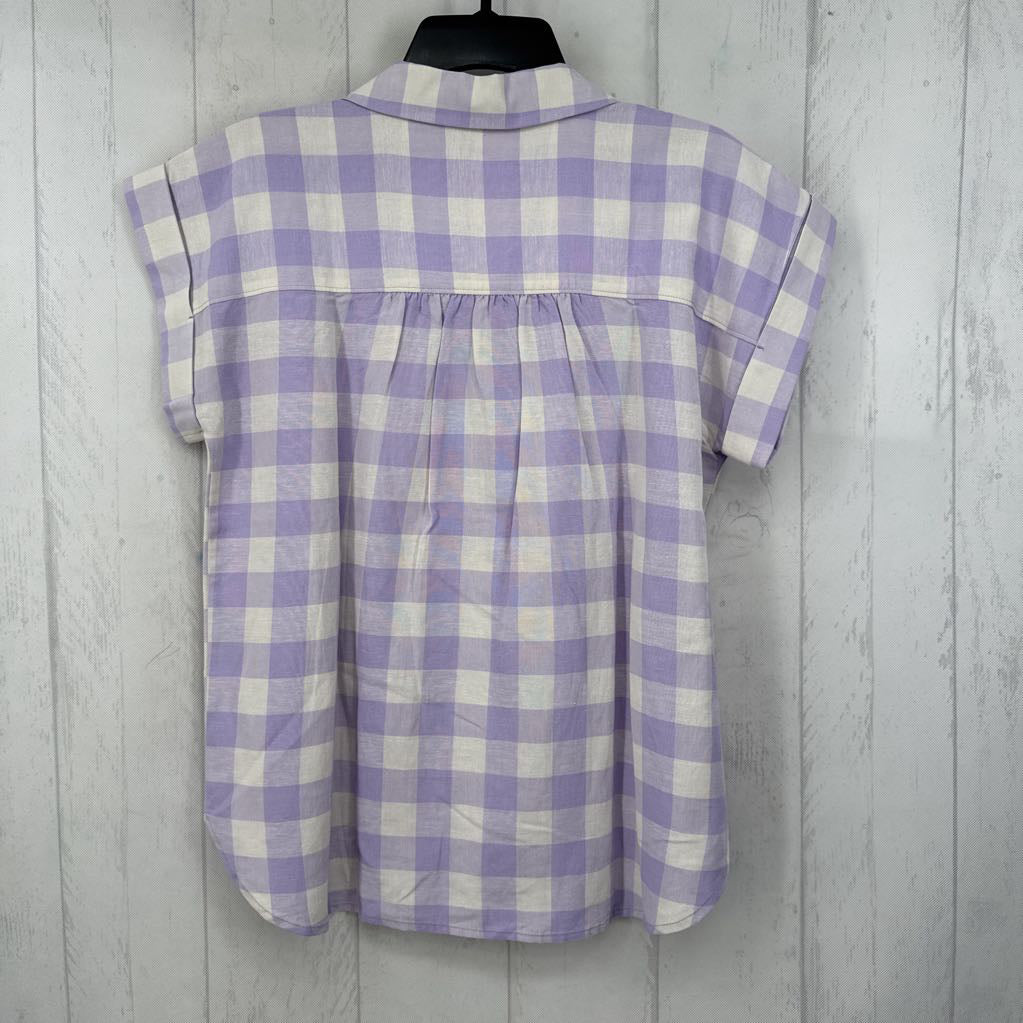 R50 XS plaid 1/2 button down s/s top
