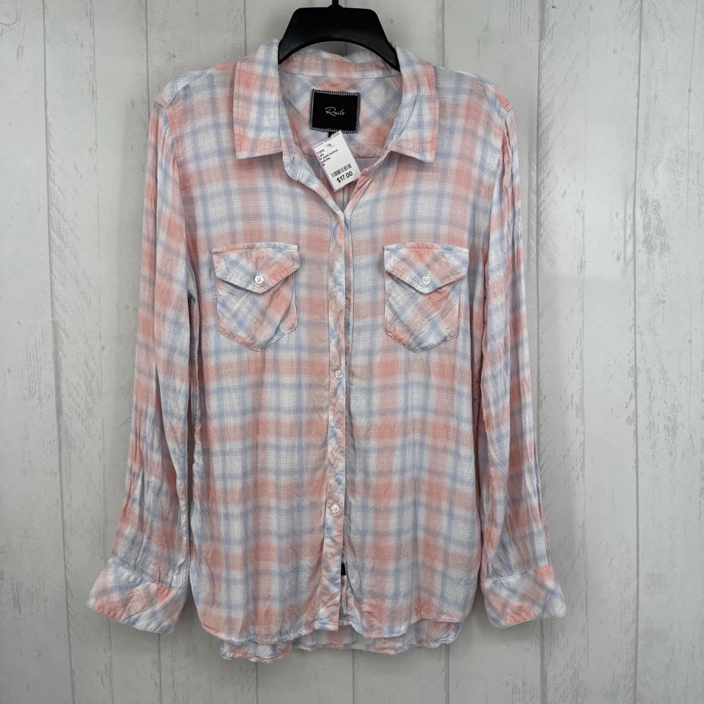 M plaid button down l/s top