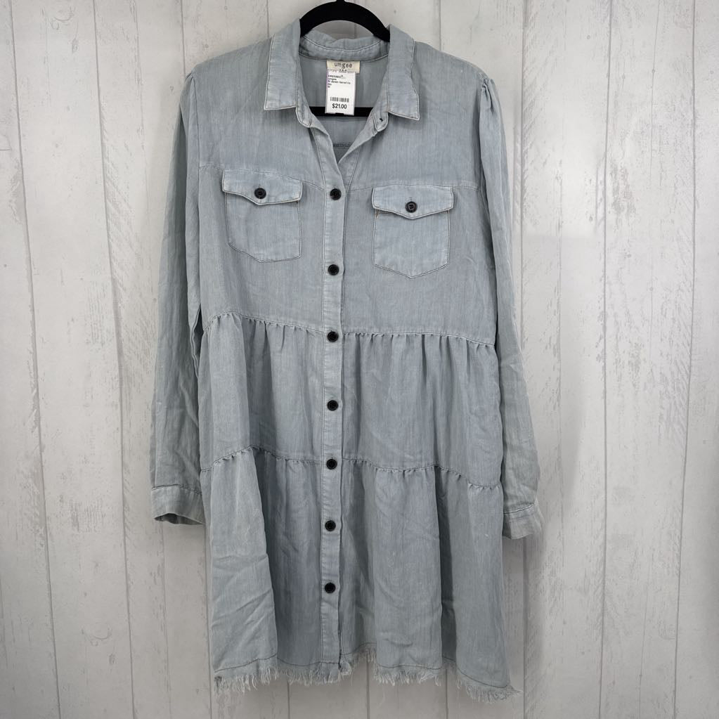 M denim tiered l/s dress