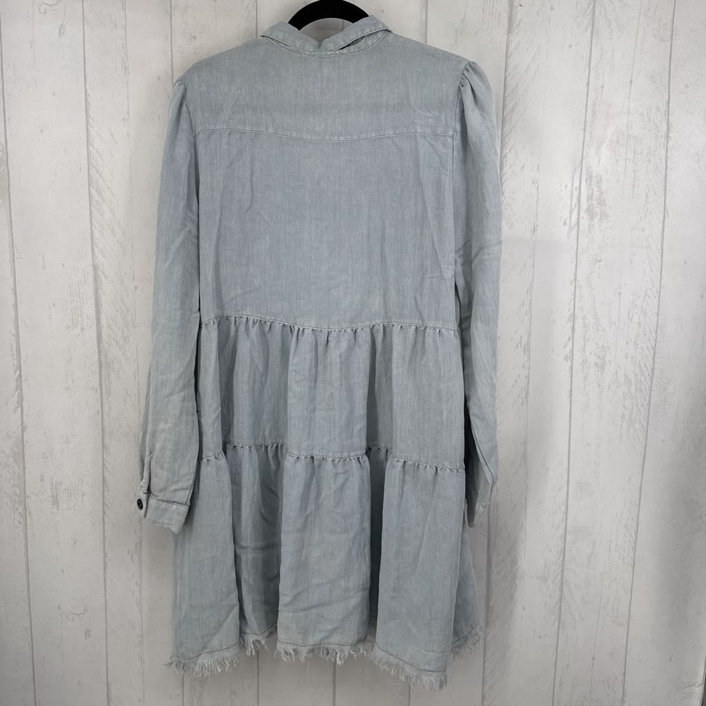 M denim tiered l/s dress