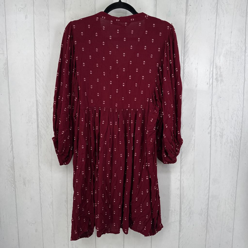 XL embroidered tassel tie l/s dress