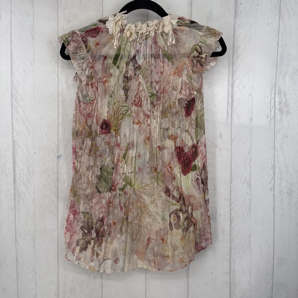 0 flo print tassel tie split neck tank