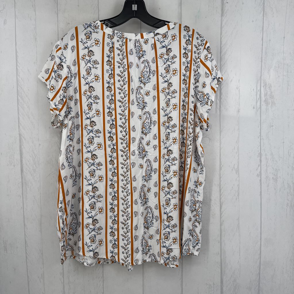 XL s/s flower/leaf print half button top