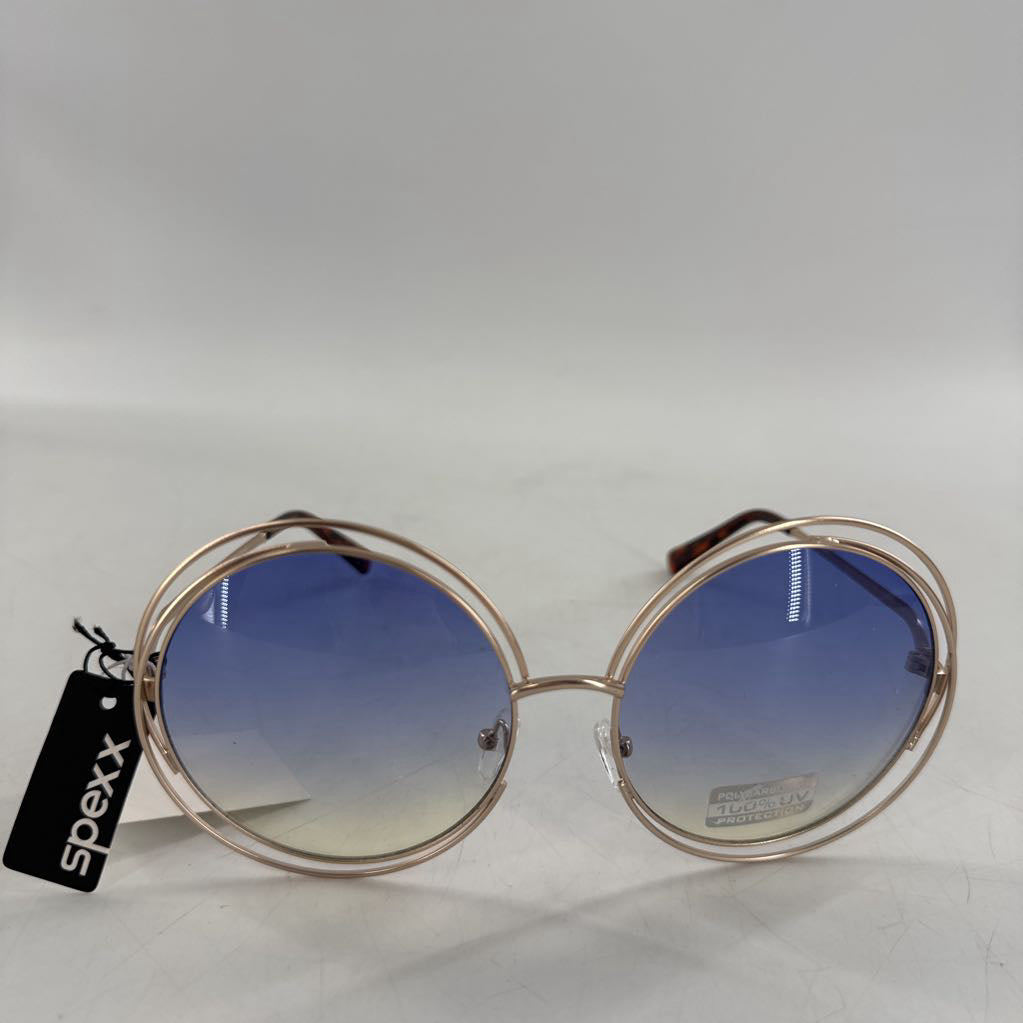 round gold metal frame blue ombre lens sunglasses
