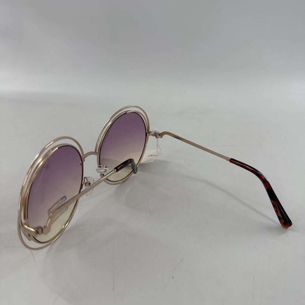 round gold metal frame lavender ombre lens sunglasses