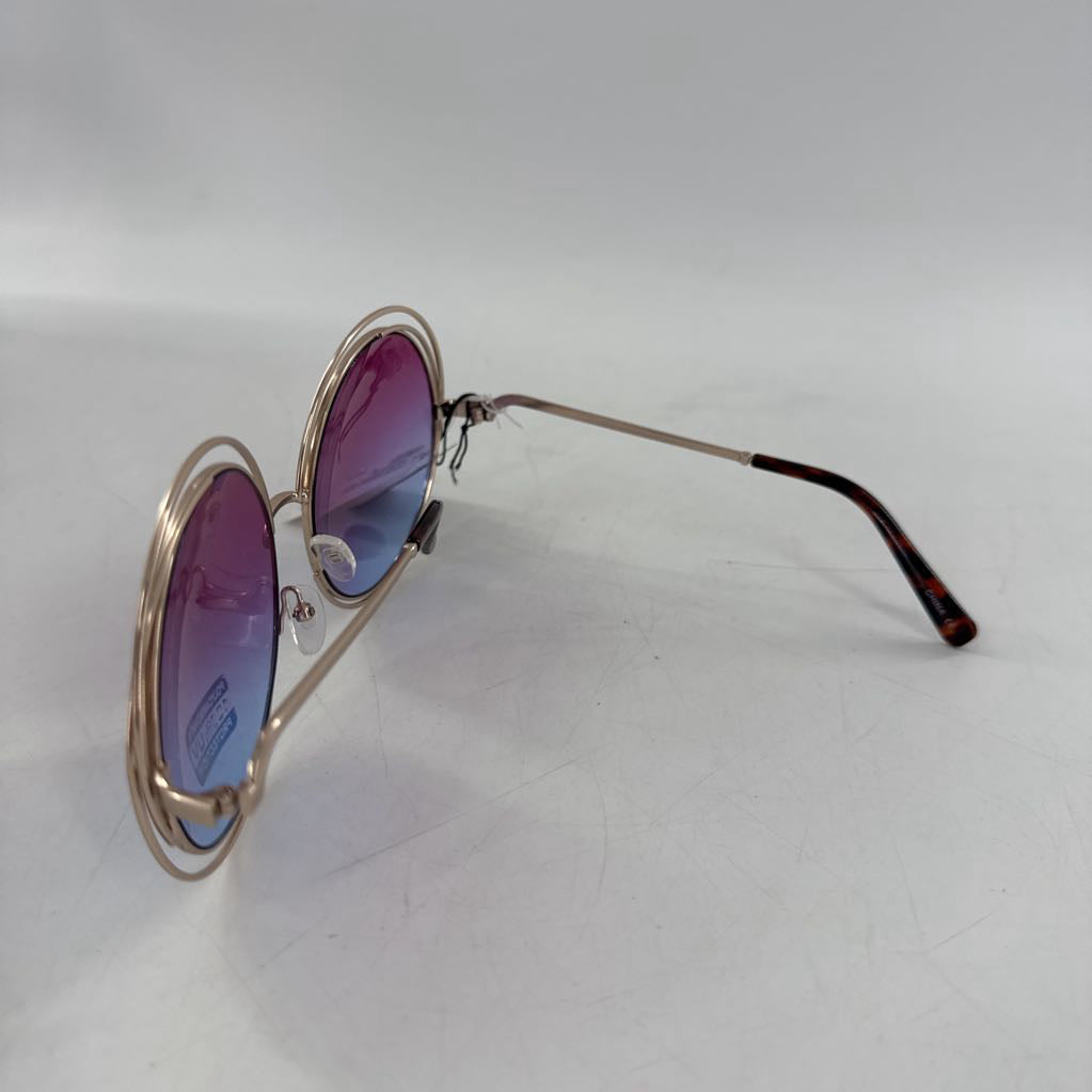 round gold metal frame purple lens sunglasses