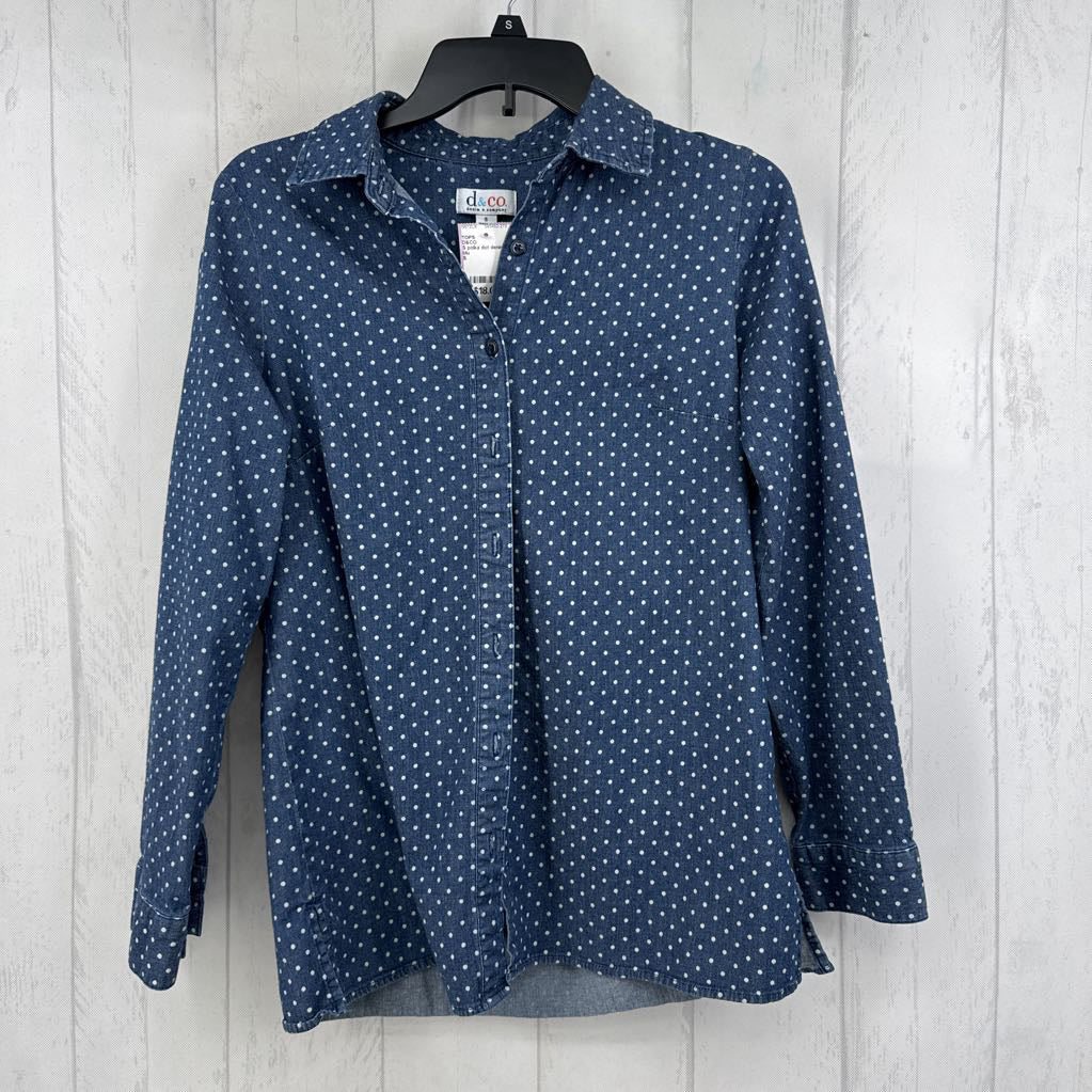 S polka dot denim button down l/s top