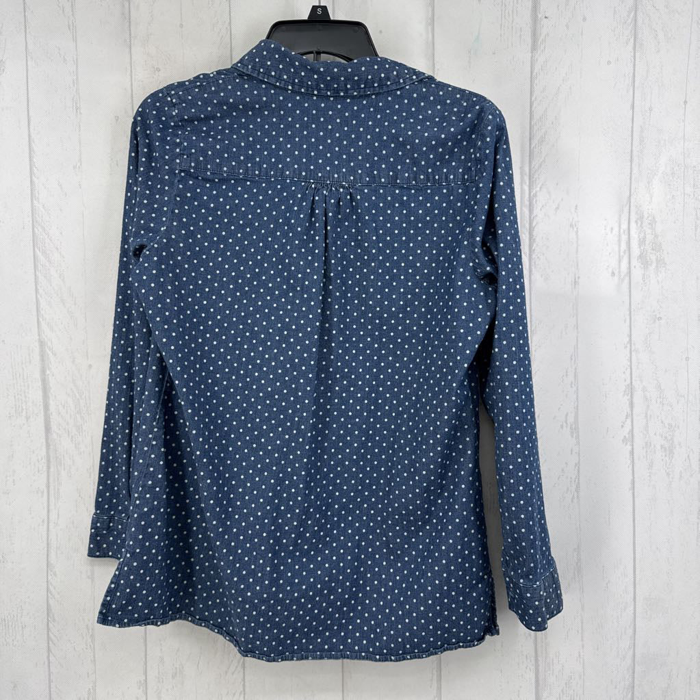 S polka dot denim button down l/s top