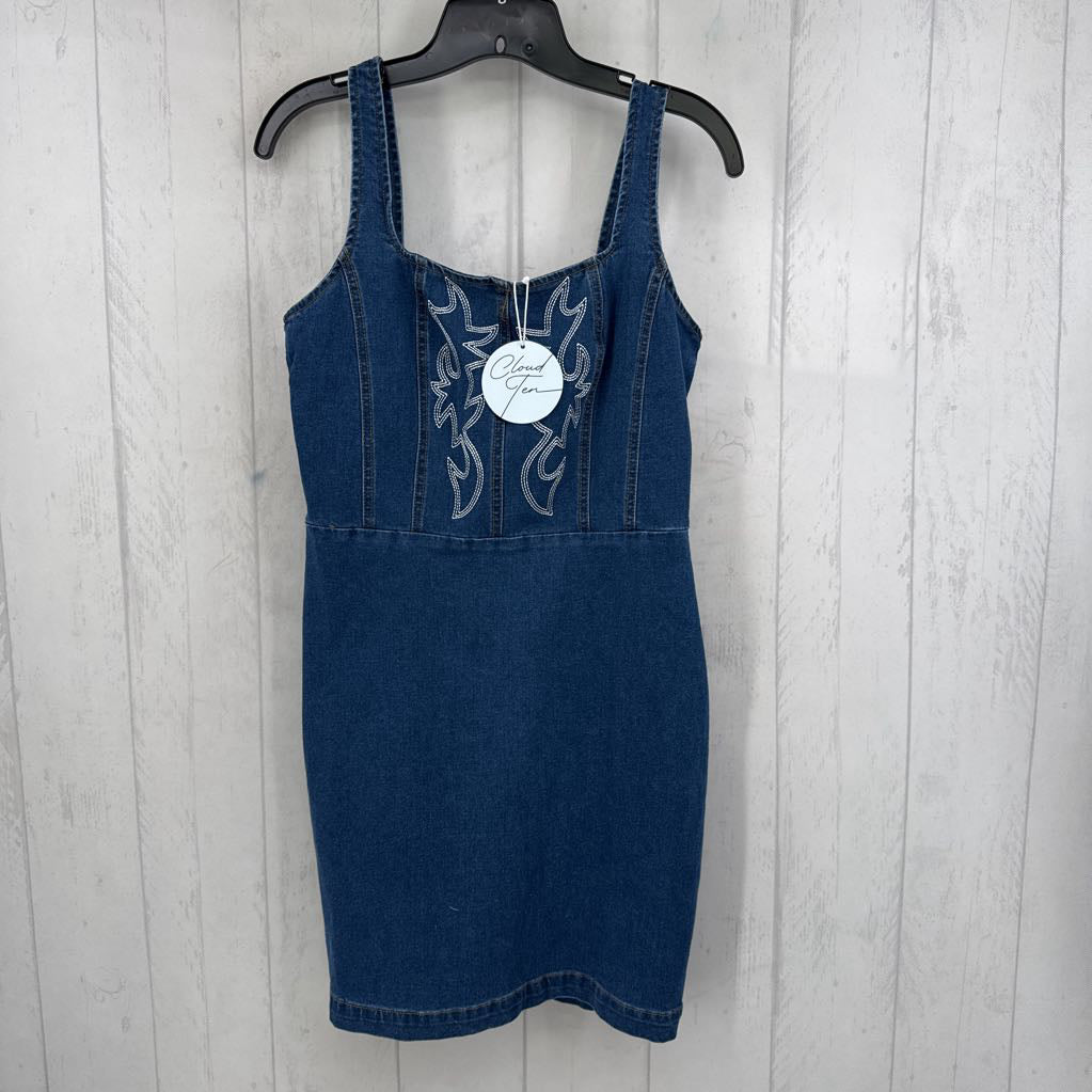 R70 L embroidered slvls denim mini dress