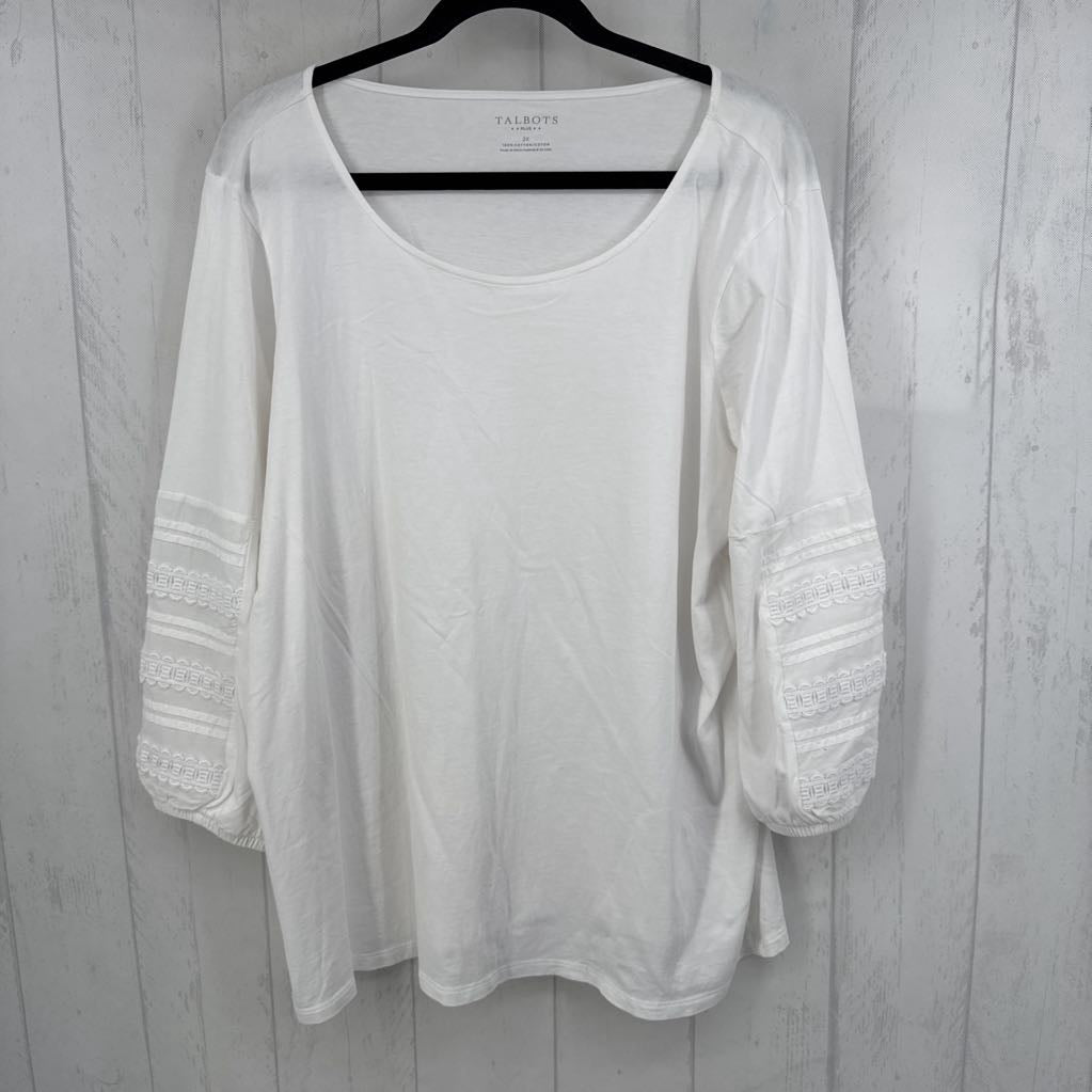 2x 3/4 embroidred slv scoop neck top