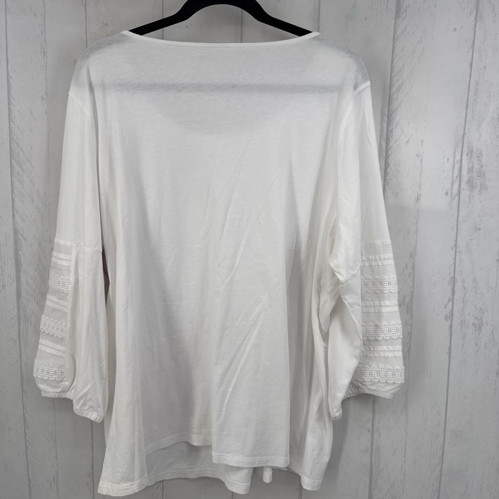 2x 3/4 embroidred slv scoop neck top