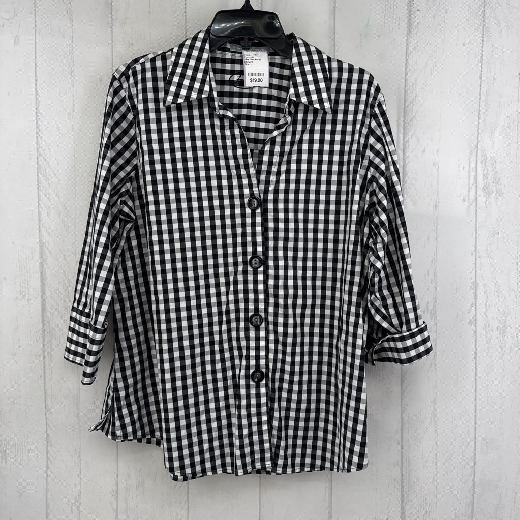 14w checkered print button down 3/4 slv top