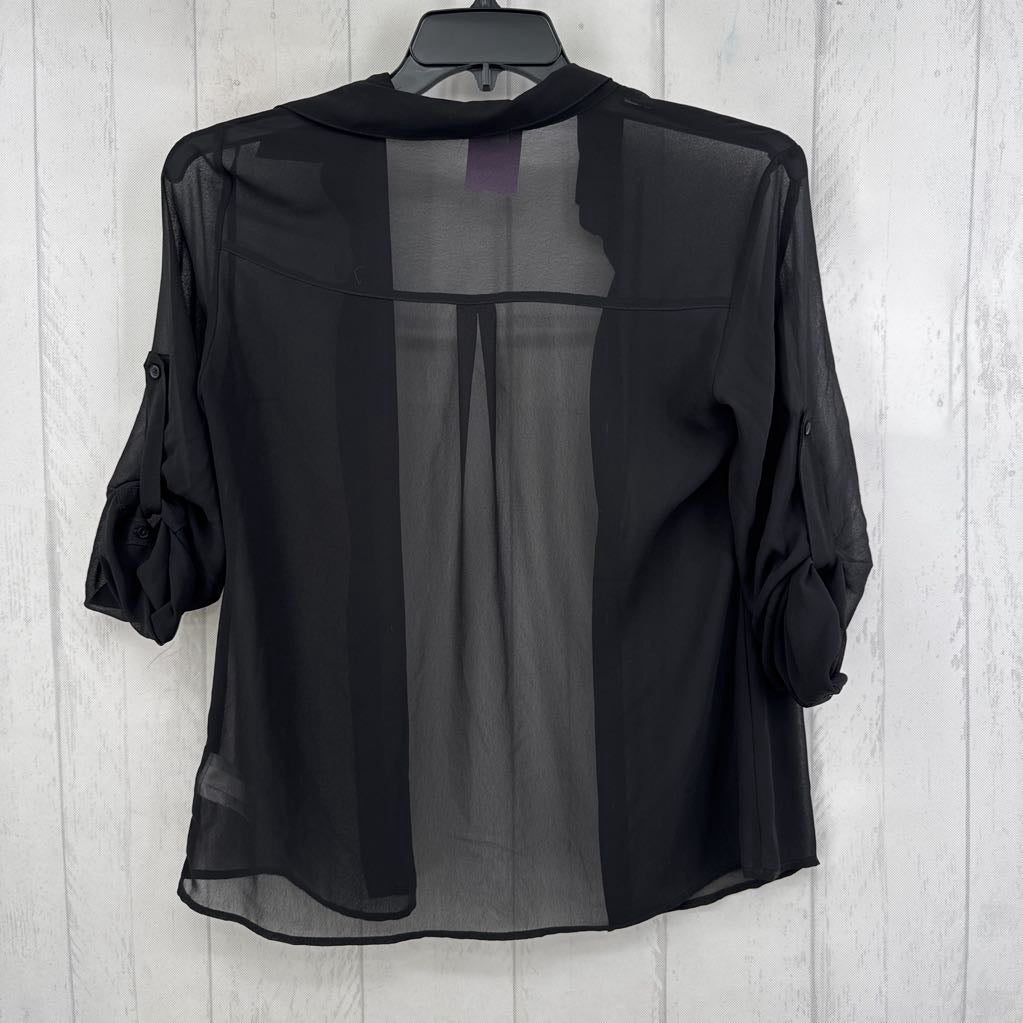S semi-sheer button down tab slv top